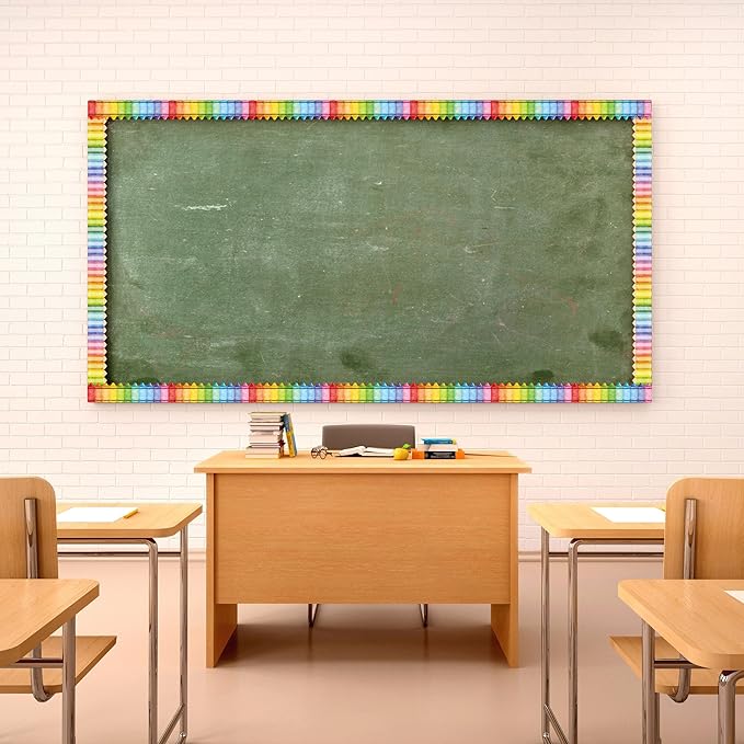 66 Ft Bulletin Board Border Rainbow Crayon Decoration Pencil Die Cut Trim Paper Cutouts for School Chalkboard Window Wall Decor Party Supplies