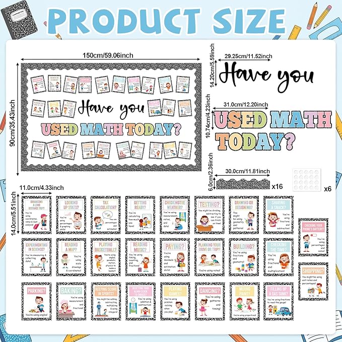 Math Bulletin Board Set Mathematics Composition Notebook Classroom Decoration Have You Used Math Today Poster Mathematics Paper Cutouts for School Chalkboard Wall Back to School Supplies