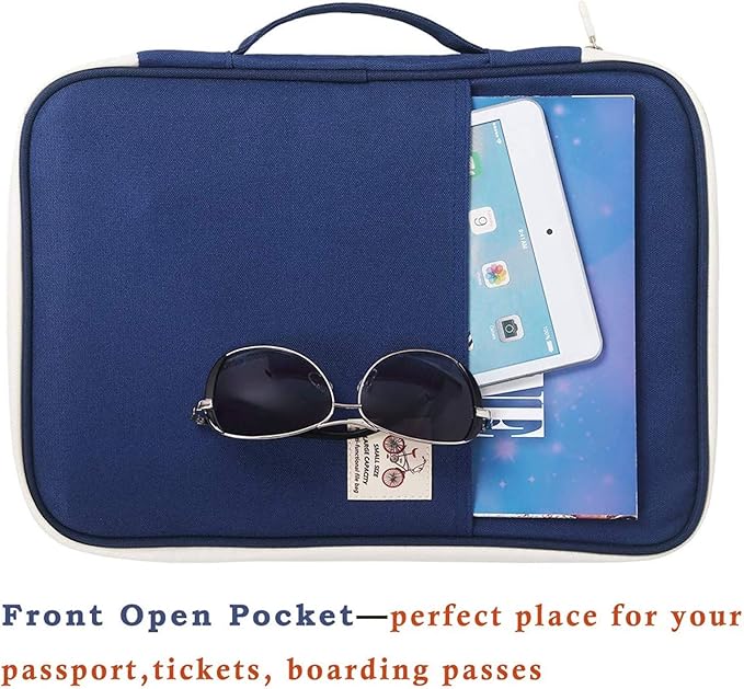 JAKAGO A4 Travel Portfolio Multifunctional Document Organizer Zippered Case for Office Supplies (Blue)