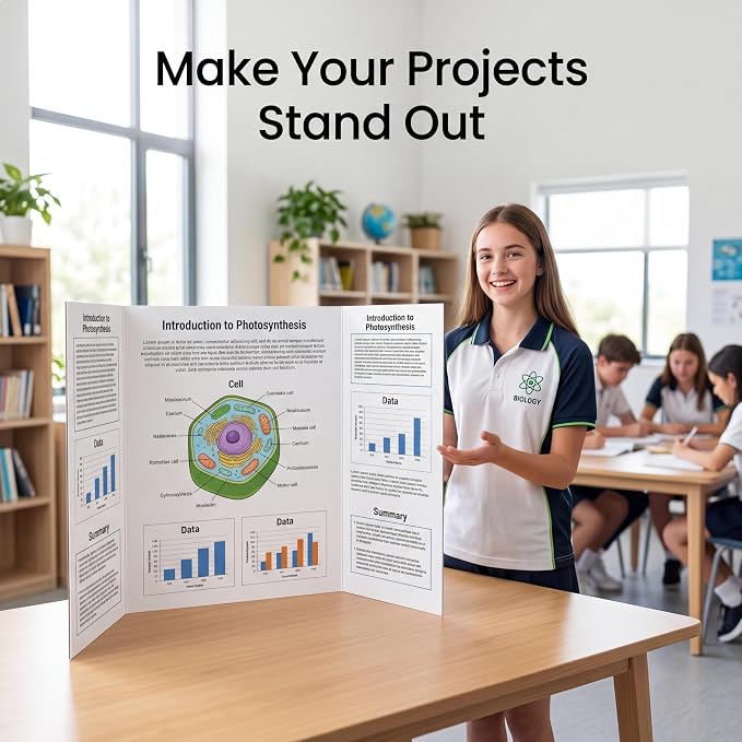 Tri-Fold Presentation Boards 48 x 36 Inches White Corrugated Display Boards 3 Pack Single Wall for School Projects Science Fairs Office Presentations