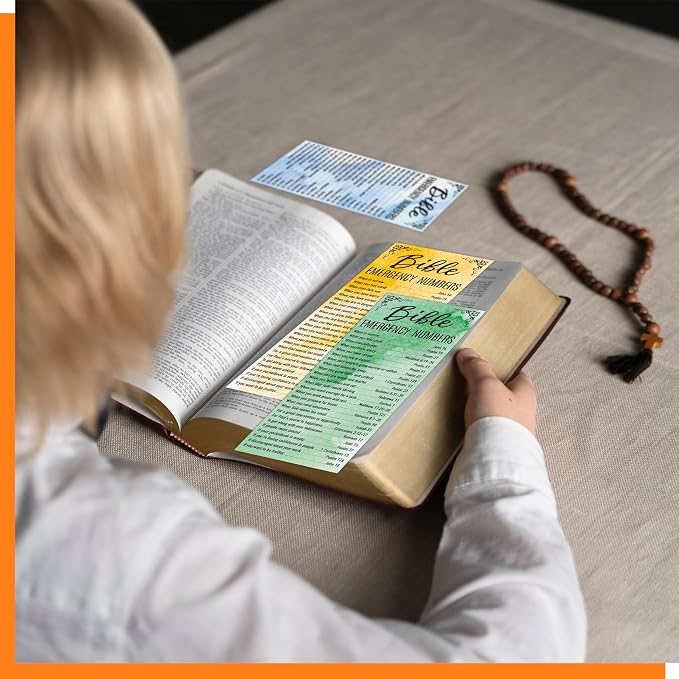 120 PCS Bible Emergency Numbers Bookmarks, 30 Designs Christian Book Markers, Double Sided Printing Bible Verse Bookmarks, Religious Gift for Women, Men, Church Supplies, Book Lovers (2.4” x 6.1”)