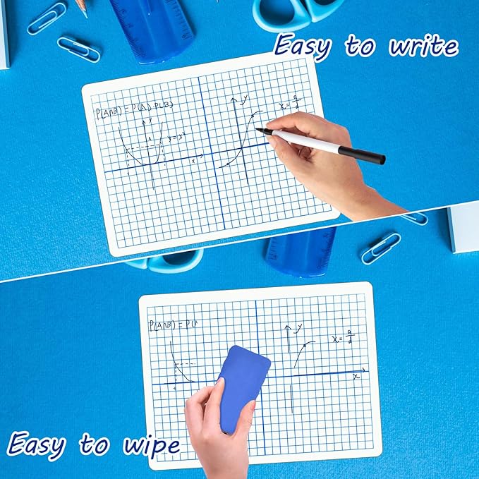 10 Pack Double Sided Dry Erase Lapboards- 9x12 Inch Mini Whiteboards with XY Coordinate Grid & Blank Back, Small Math Graphing White Boards Classroom Pack for Students and Teachers