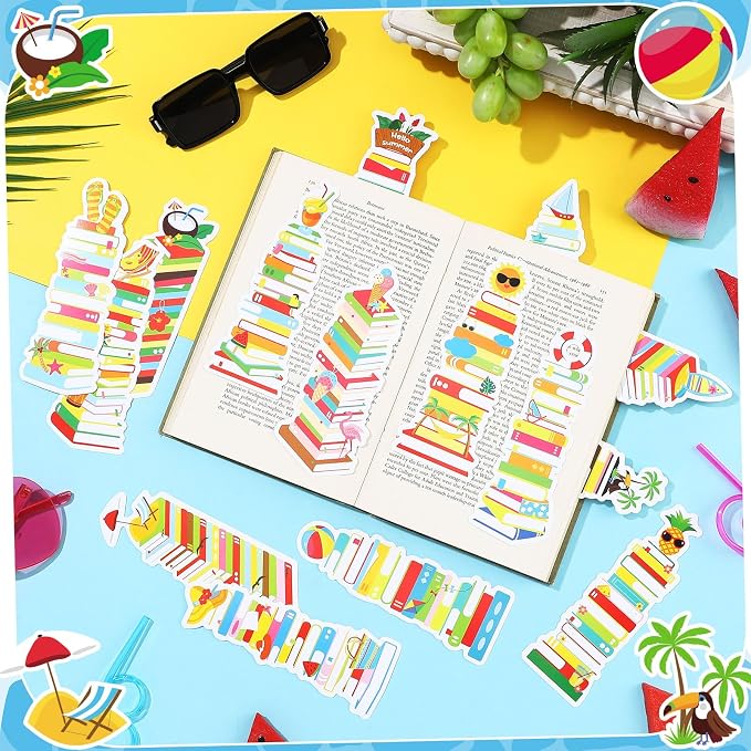 Kolldenn 150 Pcs Book Tracker Bookmarks Bulk 6.3 x 1.97 Inch Bookshelf Love to Read Bookmarks Paper Tracking Double Sided Reading Page Markers for Back to School Reading Lover(Summer)