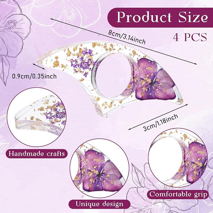 4 Pcs Books Page Holder Dried Flower Resin Transparent Bookmark Thumb Bookpage Holder Reading Accessory Book Clips to Hold Books Open Book Accessories Gift for Reading Lovers Teachers Students