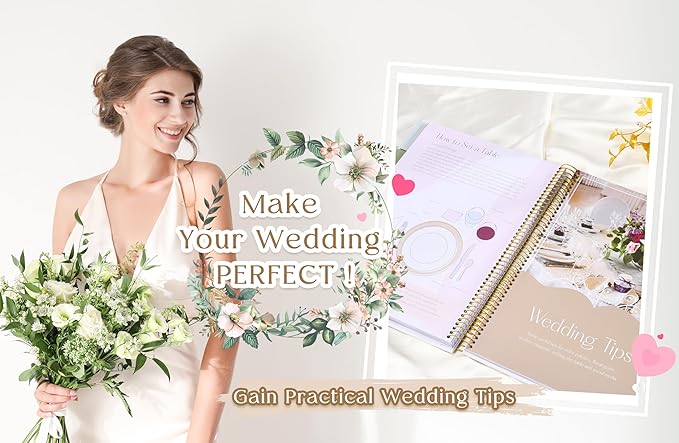 Wedding Planner Book and Organizer-196 Pages Bridal Wedding Planning Book with Sticker Checklists and Calendars for Bride To Be, Unique Engagement Gifts for Newly Engaged Couples