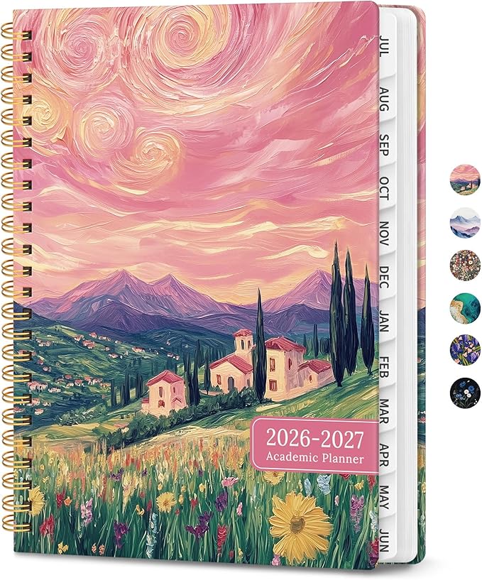 Planner 2026-2027, Monthly and Weekly Academic Planner July 2026 - June 2027, Hardcover Student Teacher Planning Agenda Calendar Book with Tabs, Perfect for Office School Supplies, A5 (6.3" x 8.5") - Whirling Skies