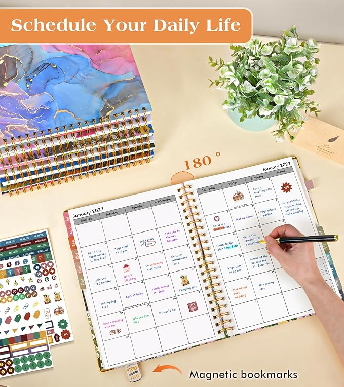 Academic Planner 2026-2027, Hardcover Weekly and Monthly Calendar Planner from July 2026 - June 2027, 6.1" x 8.2" A5 Daily Agenda with Tabs, College School Organizer for Student Teacher, Wildflower Mountainside