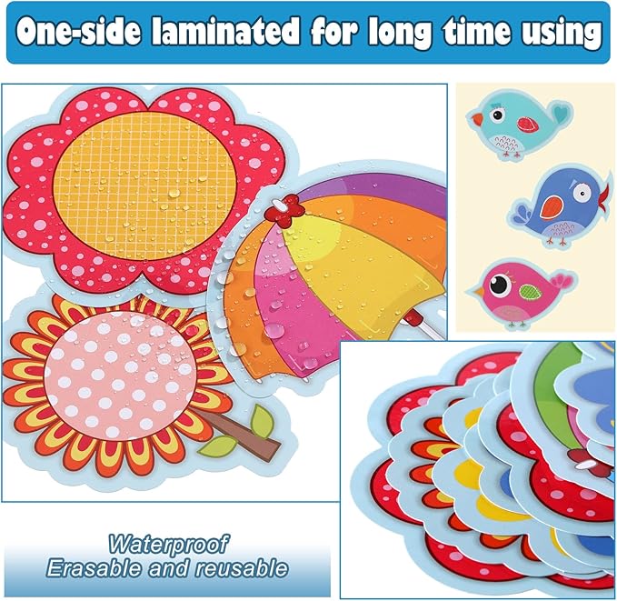 48 Pieces Boho Birds Classroom Decorations Spring Mix Cutouts Bird Bulletin Board Decorations Colorful Flowers Cut-Outs Springtime Blooms Cutouts with Glue Point Dots for Home, Classroom Supplies