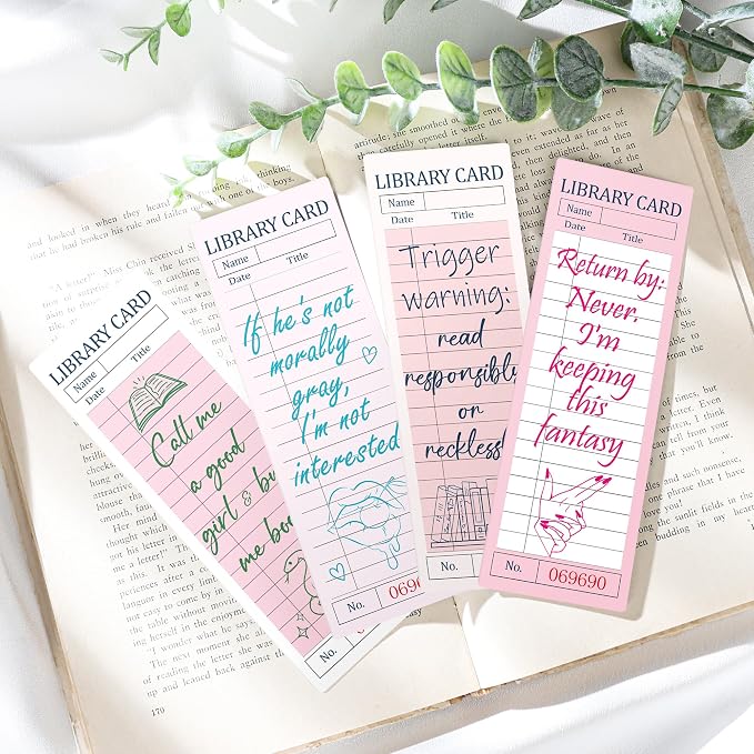 Vintage Bookmark Bulk Gifts - 100 Pcs Pink Library Card Paper Bookmarks for Women Girls Students Book Lovers Retro Quote Page Clips School Reading Accessories Bookish Birthday Graduation Gift
