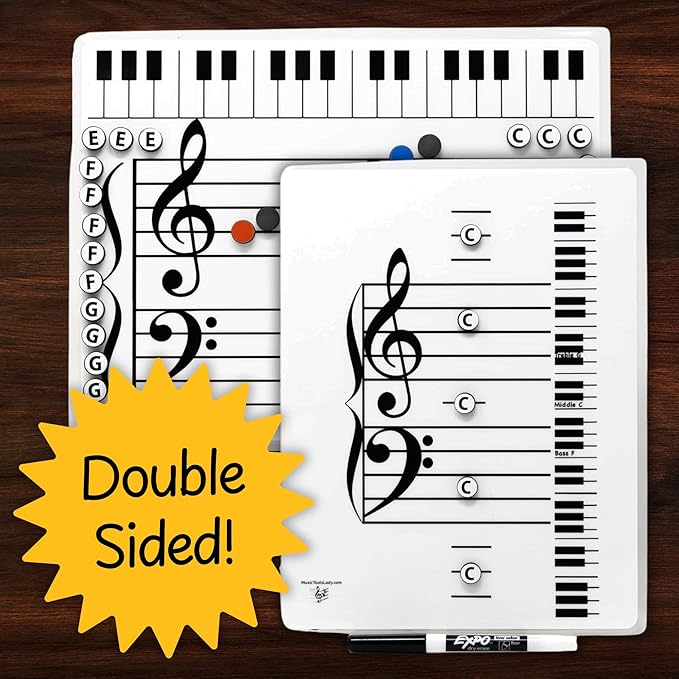 Kits Grand Staff Dry Erase Magnetic Music Theory Board with 35 Note Magnets and Marker (9 x 11.5 Inches) - Piano Teaching Tool, Music Staff Whiteboard, Keyboard Practice Aid
