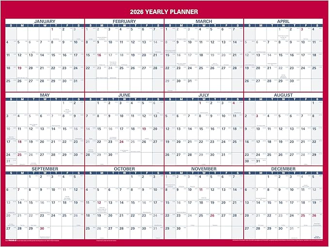 AT-A-GLANCE 2026 Erasable Calendar, Dry Erase Wall Planner, 12" x 16", Small, Vertical-Horizontal, Reversible, Compact (PM330B2826)