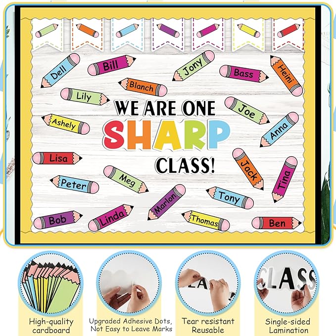 Bulletin Board Decoration Set, Colorful Classroom Decor with Pencil Cutouts Bulletin Board Borders for Welcome Back to School Decorations Teacher Classroom Wall Door Decor