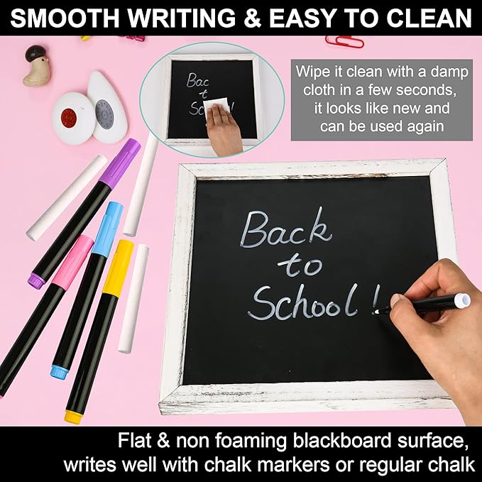 10" x 10" Double Sided Chalkboard Sign with Stand, Small Chalk Board Blackboard Wood Frame Felt Letter Board with 12 Chalk Markers and 340 Letters (White)