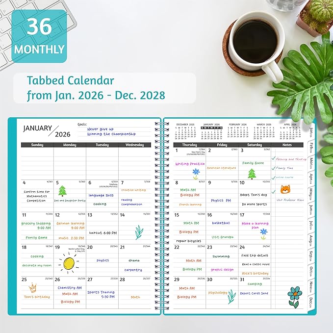 Monthly Planner 2026-2028, 36 Months Calendar Planner 2026-2028 from Jan 2026 – Dec 2028, 8.5'' x 11'' with Ruled Spread, Flexible Cover, Spiral Wirebound, Pocket, Coated Tabs, Notes ＆ Habit Tracker