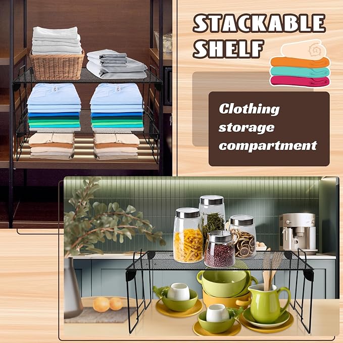 Demonwer 2 Pcs 15.9×9.8 Inch Locker Organizer Shelf Black Stackable Extra Locker Shelf Storage Cabinet Accessories for School Office Home Gym Supplies
