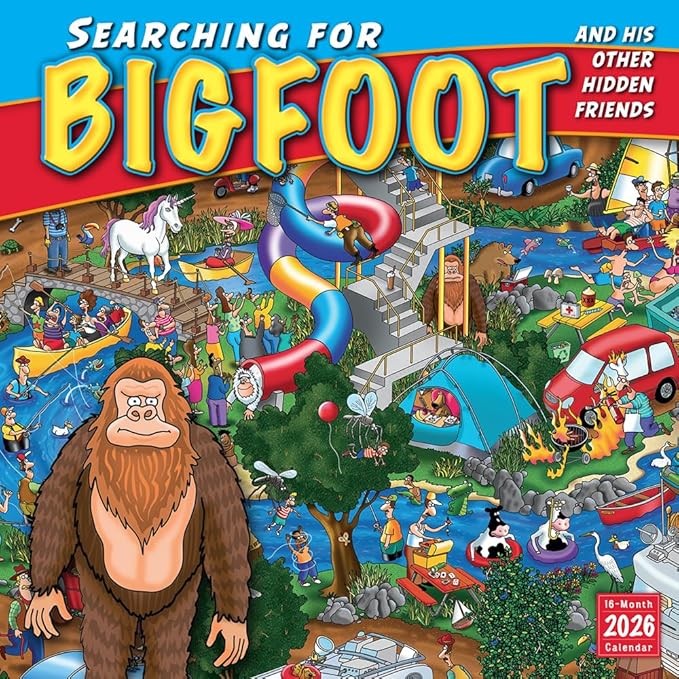 Searching for Bigfoot 2026 Wall Calendar, 12-Month Search & Find Humor Calendar with Hidden Friends, 12" x 12", Monthly Wall Planner with Large Grids for Home or Office