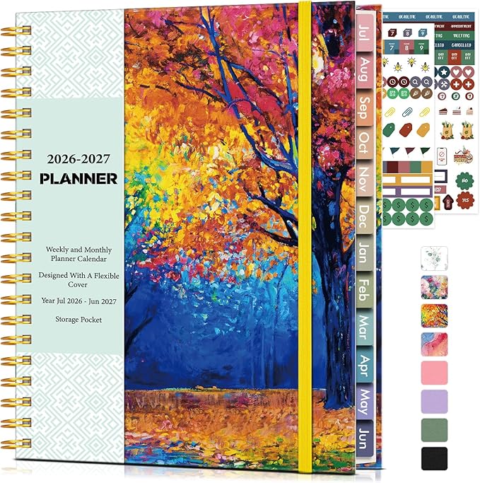 Academic Planner 2026-2027, Weekly and Monthly Calendar Planner from July 2026 - June 2027, 8.5" x 11" A4 Large Daily Agenda Book with Tabs, Flexible Cover, College School Organizer for Student Teacher, Autumn Woods