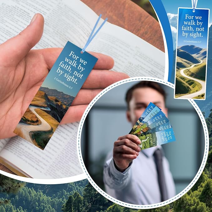 Dispowreath 60 Pcs Walk by Faith Bookmarks Religious 2 Corinthians 5: 7 Bookmarks Church Exchange Gifts for Men & Women Church Prizes Party Favors