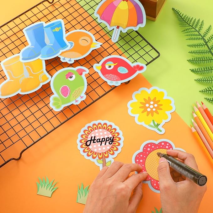48 Pieces Boho Birds Classroom Decorations Spring Mix Cutouts Bird Bulletin Board Decorations Colorful Flowers Cut-Outs Springtime Blooms Cutouts with Glue Point Dots for Home, Classroom Supplies