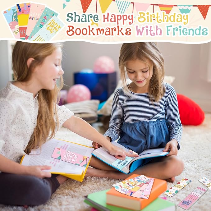 Skyygemm 100 Pcs Happy Birthday Bookmarks Bulk Happy Birthday Classroom Gifts for Kids Students Teacher Reward Back to School Birthday Party Favors Classroom Stationery Supplies(Sweet)