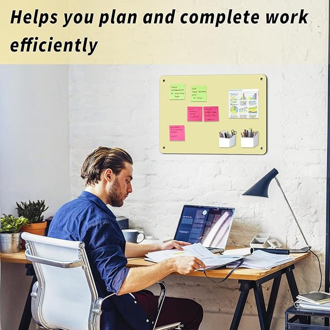 2Pack Magnetic Board 17.5" x 11.4" Magnet Bulletin Board is Suitable for displaying Notes, Photos,Magnetic Letters,Suitable for Walls, refrigerators, cabinets, etc（Yellow）