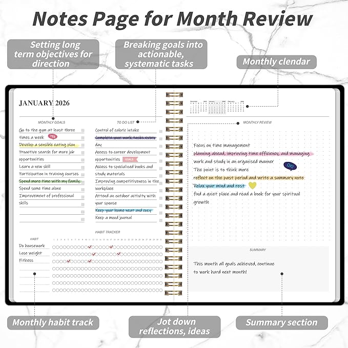 Monthly Planner 2026-2027, Jan 2026 - Dec 2027, 2 Year Calendar 2026-2027 Monthly Planner, 7.5" x 10", 24 month Calendar With Goals To Do List, Habit Tracker Suitable for Schools & Offices & Home