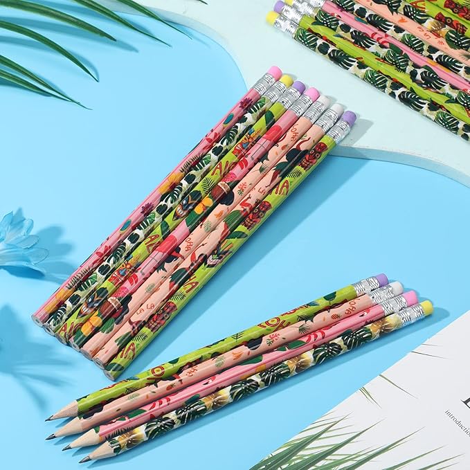 Fainne 72 Pcs Beach Pencils with Eraser Bulk Hawaii Mexican Assorted Pen, Novelty Fun Wooden Pencils for Class School Reward Prize Party Favors Gifts (Hawaii)