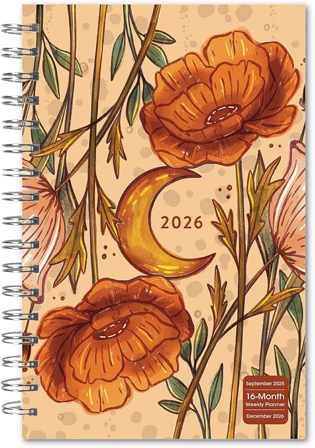 Moonlit Poppies 2026 Weekly & Monthly Planner, 12-Month Engagement Calendar with Boho Floral and Lunar Art for Dreamy Night Sky Inspiration, 2026, 6" × 9"