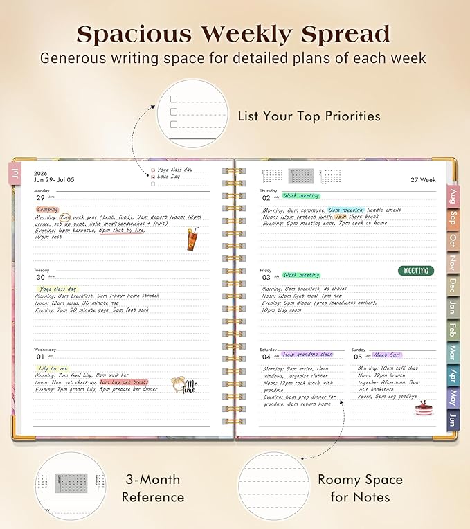 Academic Planner 2026-2027, Hardcover Weekly and Monthly Calendar Planner from July 2026 - June 2027, 8.5" x 11" A4 Large Daily Agenda with Tabs, College School Organizer for Student Teacher, Vibrant Watercolor