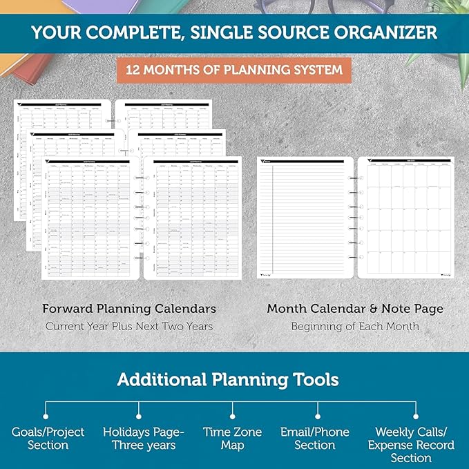 Planner Pad 7 Hole Loose Leaf 3-Tier Funnel Down 12 Month Organizer, October 2025 – September 2026, 6 3/4" x 8 1/2"