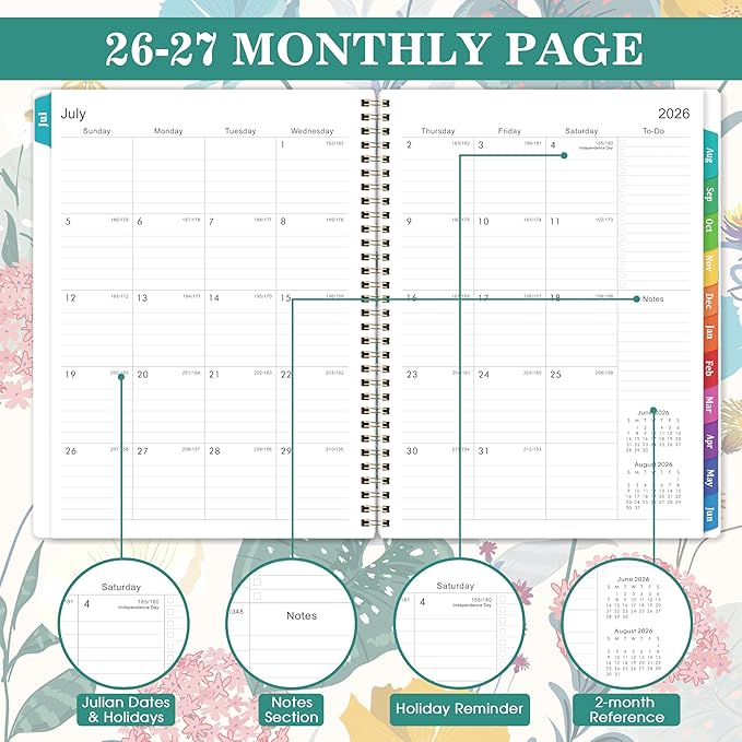 Planner 2026-2027 - Academic Planner 2026-2027, Jul. 2026 - Jun.2027, 9” × 11”, Planner Weekly and Monthly, Premium Paper, Back Pocket, Colorful Tabs, Twin-wire Binding