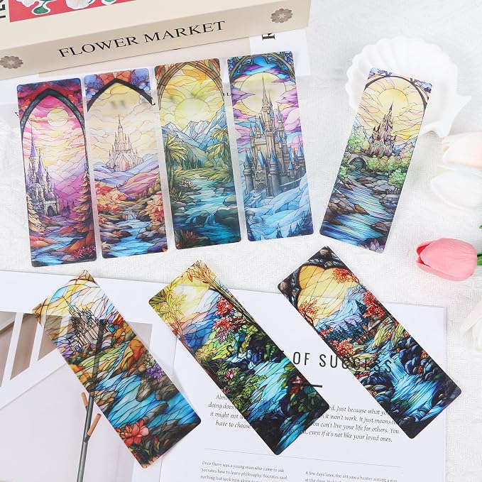 Fantastic Stained Glass Transparent Bookmark - Wxiben 10 Pcs Moon Castle Transparent PVC Bookmark Dark Romance Book Mark Page Clips Gifts for Women Men Book Lovers Teacher Student Bookish Readers