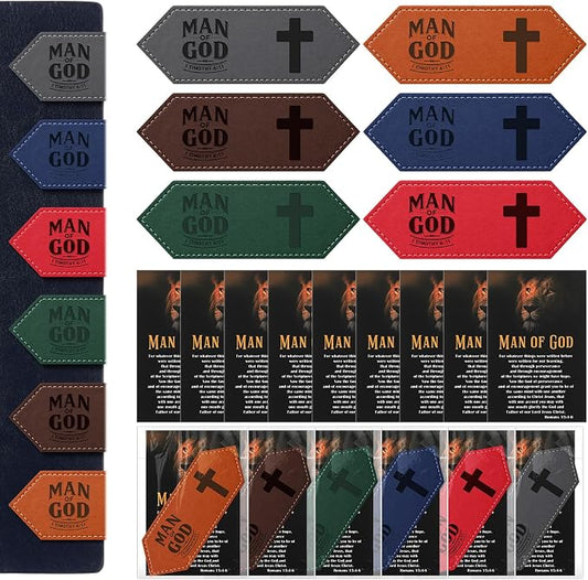 Colarr 36 Sets Christian Gifts for Men, Man of God Magnetic Leather Bookmarks with Bible Verse Cards & OPP Bags, Religious Gifts for Father's Day, Church, Pastor, Priest, BibleStudy (Magnetic)