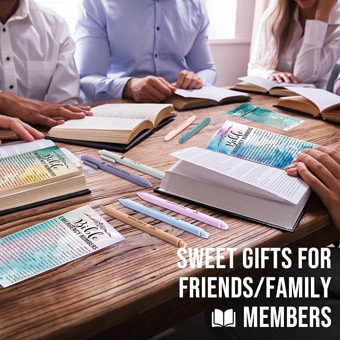 Feifeiya 150 Set Christian Fathers Day Church Gifts Bulk Pentecost Pastor Clergy Religious Pens Bible Verse Party Favor Emergency Number Bookmark Card for Sunday School Pastor(Watercolor,Religious)