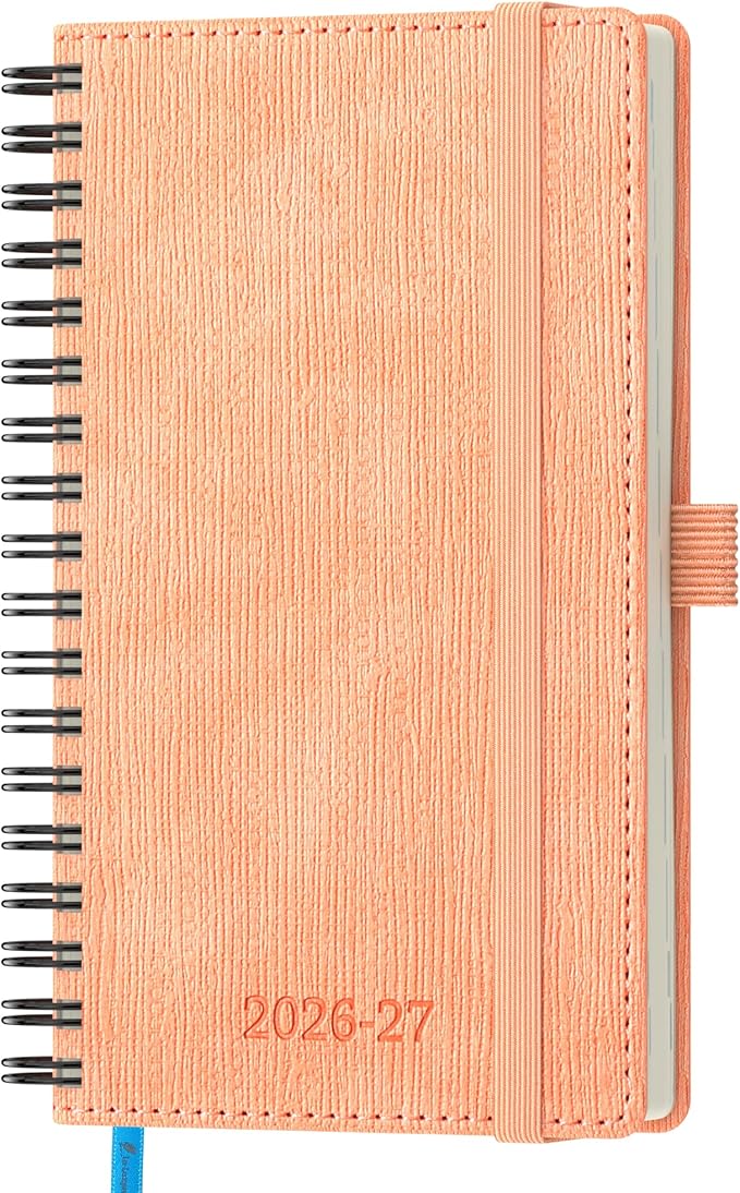 2026-2027 Planner, Daily Weekly Monthly Academic Planner, 18 Months Spiral Bound Agenda, 6.5" x 3.75", Vertical Layout, Calendar Planner, Vegan Leather Soft Cover,Pink