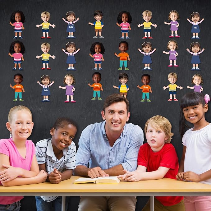 60Pcs Back to School Paper Cutouts Diverse Students Bulletin Board Student Diversity DIY Photo Craft Cutout All are Welcome Diversity Classroom Supplies for First Day of School Chalkboard Wall Decor