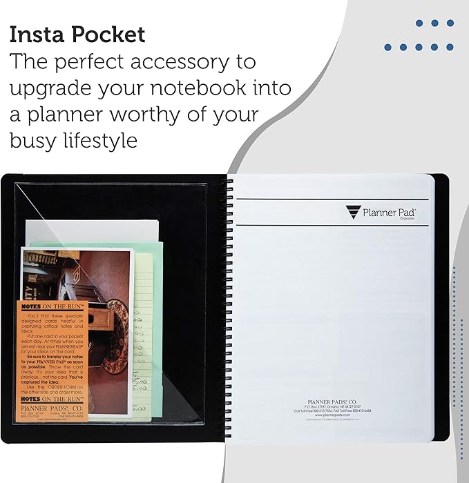 Planner Pad Insta Pockets, Front and Back Planner Pocket Combo, Executive Size, Clear Vinyl, 8” x 10”