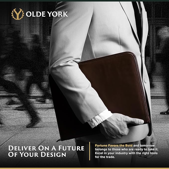 OLDE YORK Leather Padfolio — Leather Binder Portfolio for Men, Padfolio for Men & Women — 100% Authentic Top-Grain Leather (Dark Brown)