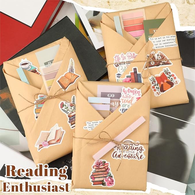 Resurhang 24 Set Blind Date with a Book Gift Box Supplies Kits Librarian Gift Excluding Books Bookish Club Gifts Bulk for Women Lovers Bookish Readers Gifts for Teachers Friends Men (Brown)