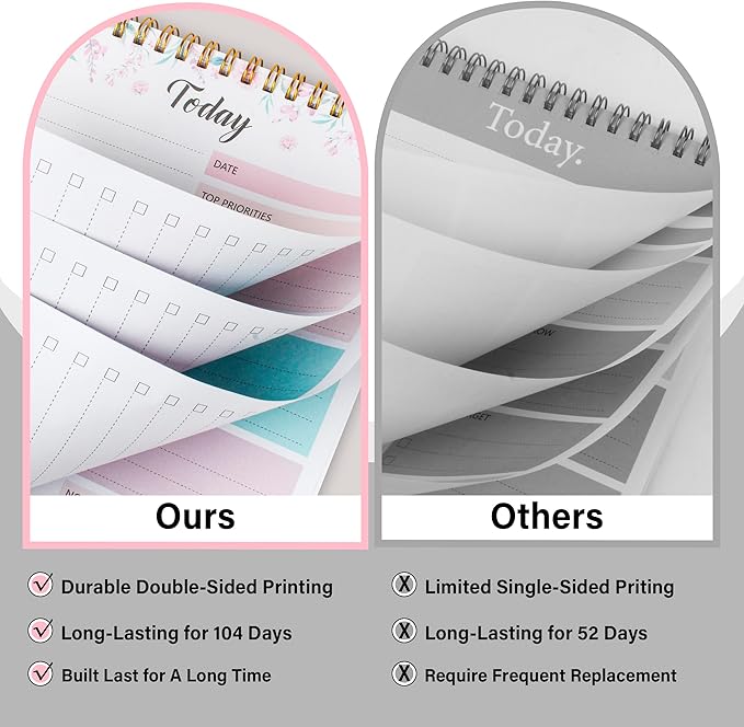 To Do List Notepad - Daily Planner Notepad 104 Pages Task Planner, 6.7" x 9.8" Double Sided Spiral Notebook with Checklist Productivity Planning Pad for Work Office Home-Pink