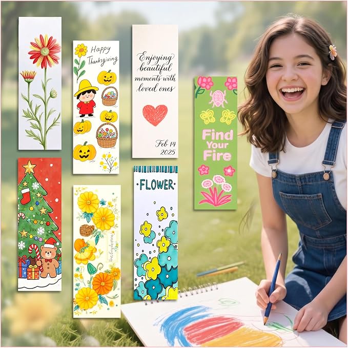 Bookmark Making Kit with 50 Bookmark Sleeves, 50 Colorful Tassels, 50 Blank Bookmark Cards, 10 Practice Sheets, for DIY Bookmarks, Gift Labels, Teacher Supplies, Decor