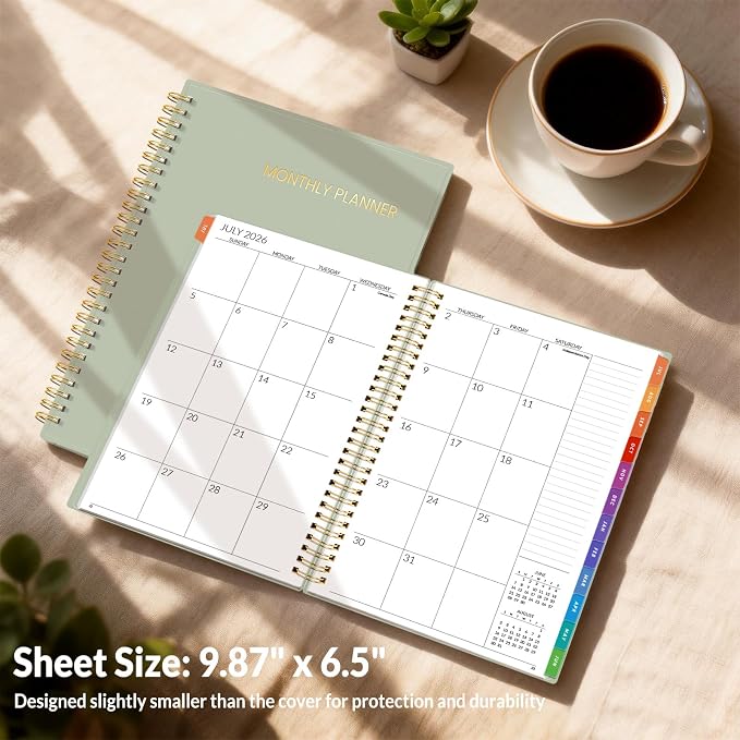 SUNEE Monthly Planner 2026-2027 - 18 Months Calendar Planner from Jul 2026 to Dec 2027, 7"x10" Yearly Planner with Tabs, Spiral Binding, Organizer for School Office Home, Sage Green