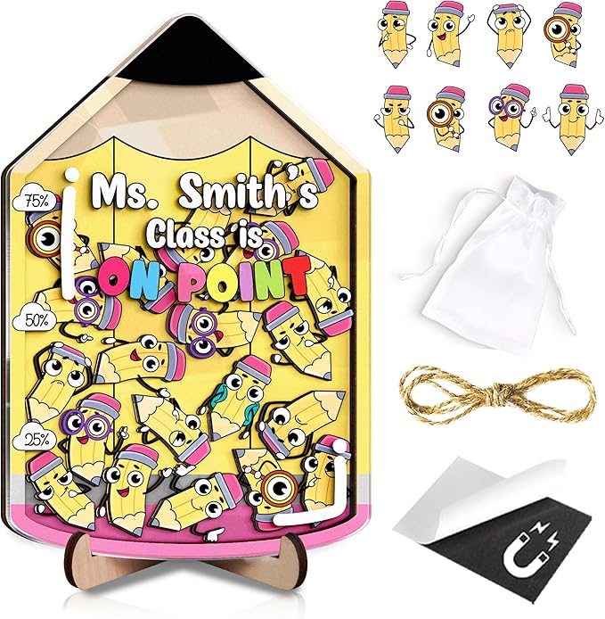 Personalized Pencil Magnetic Reward Jar Colorful for Classroom Magnetic Token Good Behavior System for Kids Custom Name Teacher Reward Jar Classroom Incentive Chart Decor Positive Reinforcement Tool