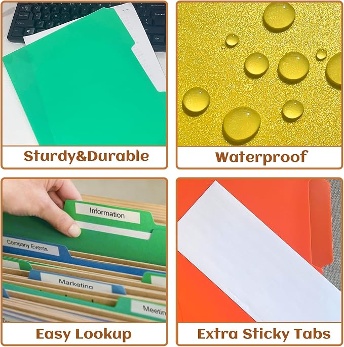 36 Pack Plastic File Folders with Pocket, 1/3 Cut Tab Heavy Duty Poly Manila File Folder with Sticky Labels, Bulk Thick Assorted 6 Colors Document Organizer for Home Business Office Supplies