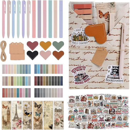 Blind Date with a Book Gift Box - Hamdwerk 6 Set Vintage Blind Book Date Gift Supplies Includes Wrapping Paper Tags Pens Bookmark Stickers Book Lover Club Gifts for Women Librarian Bookish Reader