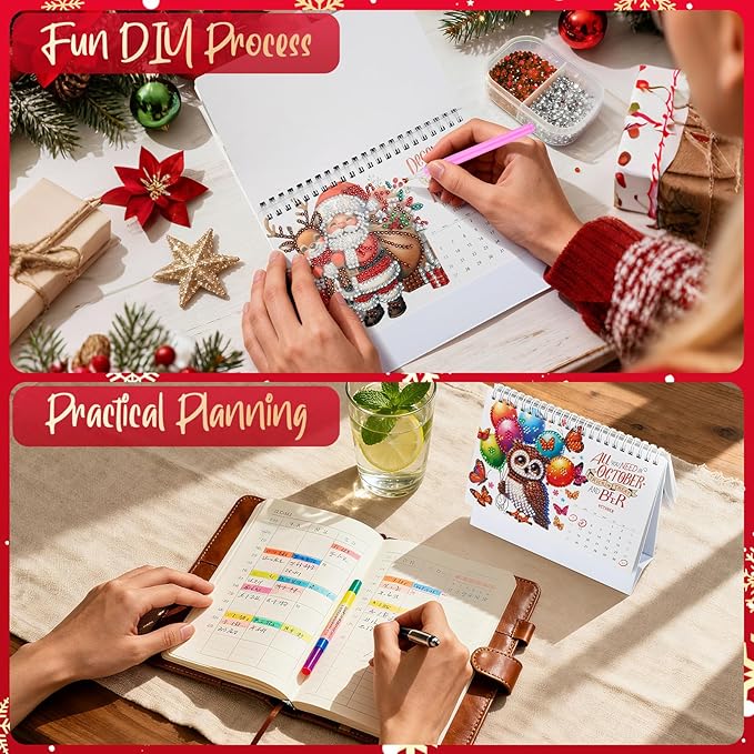 2026 DIY Diamond Art Desk Calendar Kit - Monthly Flip Desktop Planner with To Do List & Tools | Creative Home Office Decor Craft Gift