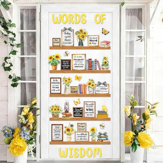 Sunflower Words of Wisdom Bulletin Board Classroom Decoration Summer Sunflower Paper Cutouts Plants Motivational Door Wall Stickers for Classroom Wall Window Educational Learning Activities