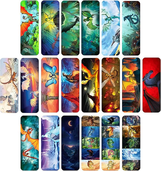 20 pcs Wings of Fire Bookmarks - from Wings of Fire Book 1-15 Author Tui Sutherland Bookmark Merchandise for Double-Sided, Durable, Waterproof Bookmark as Party Favor, Student Rewards