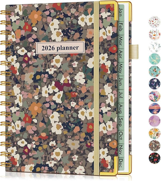2026 Planner, Hardcover Weekly and Monthly Planner for Women, January 2026 - December 2026, Spiral Yearly Agenda Organizer Book 2026 with Tabs, Daily Calendar Planners for School Work Home, A5 (5.75" x 8.38"), Petals