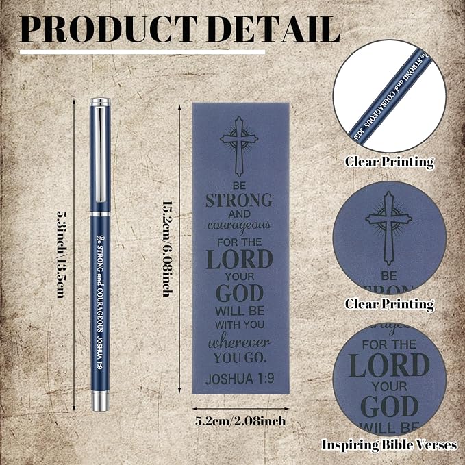 Fuyoooo 4 Pcs Christian Gifts for Men Father's Day Pastor Appreciation Gifts Vintage Leather Hardcover Notebook 1 Timothy 6:11 Religious Bible Verse Pen Joshua 1:9 Bookmark & Box(Lion,Blue)